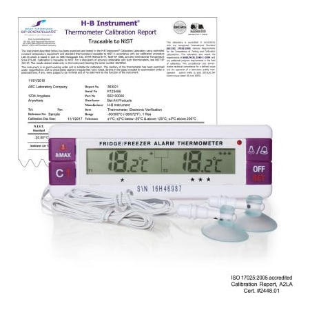 Bel-Art H-B DURAC Calibrated Dual Zone Electronic Thermometer with Waterproof Sensors, -40/70C External 602090300
